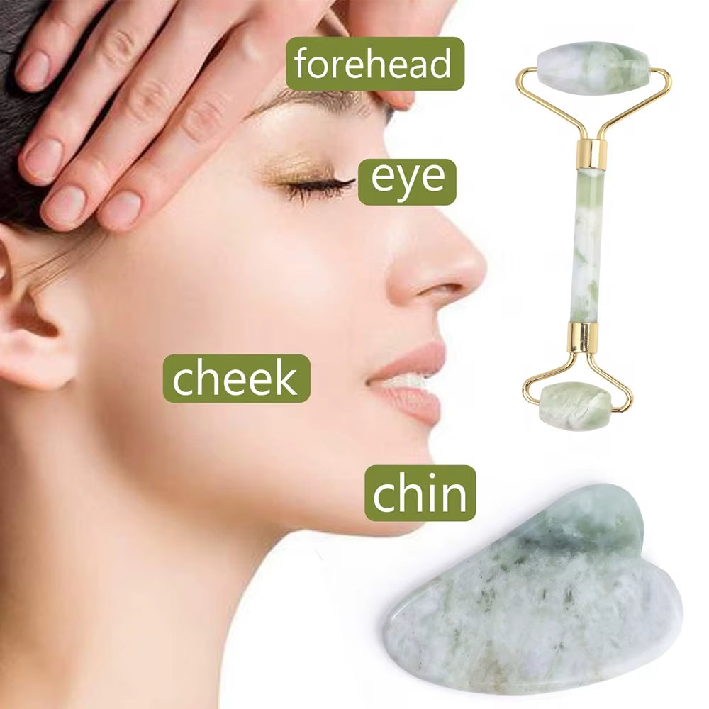 Natural Jade Face Massager Set Cooling Eye Mask Therapy Skincare Guasha Scraper Face Roller Beauty Face Lift anti Wrinkle Tool