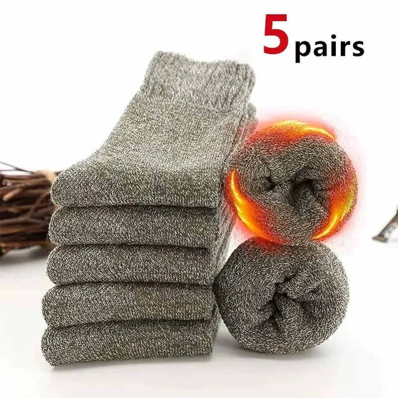 5 Pairs Autumn Winter Men Thicken Wool Socks Women Towel Keep Warm Solid Color Socks Cold-Resistant Soft Cashmere Short Socks