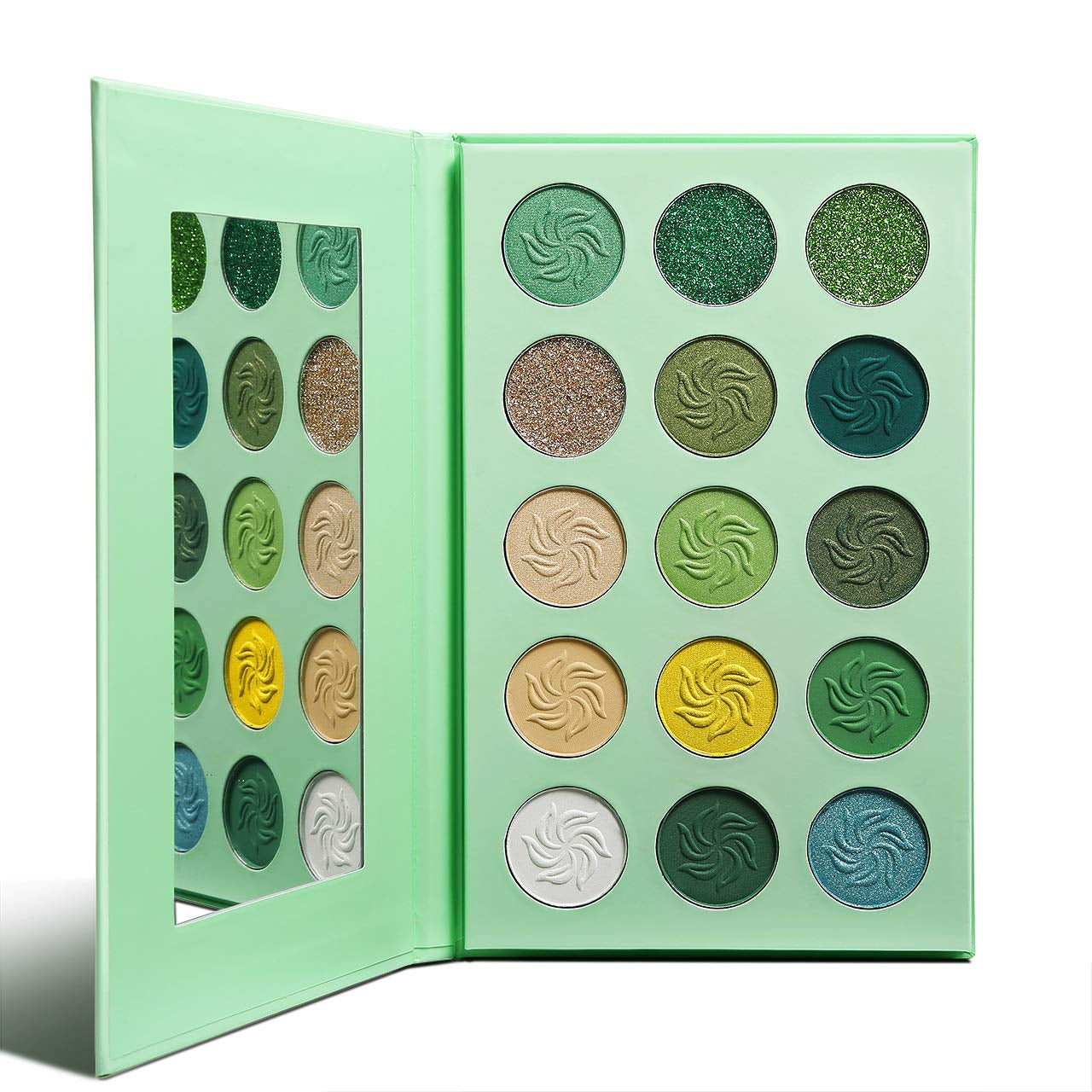 Green Eyeshadow Palette, Green Glitter Eyeshadow Highly Pigmented, Forest Emerald Green Christmas Makeup Palettes, Yellow Lime Grass Grinch Green Makeup Eye Shadow Pallet 15 Color