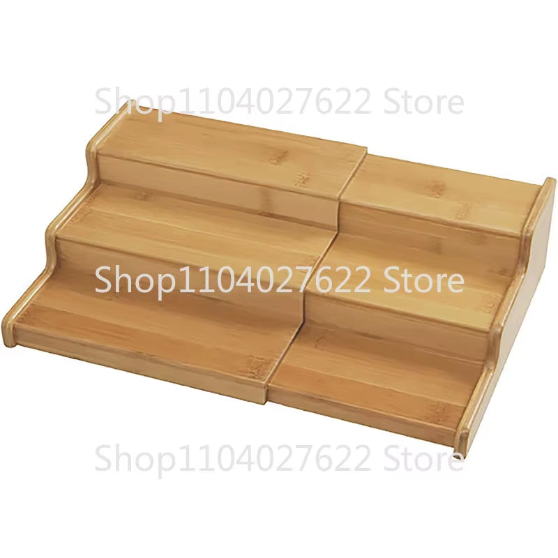 Spice Rack Kitchen Cabinet Organizer- 3 Tier Bamboo Expandable Display Shelf Bamboo 3-Layer Adjustable Spice Rack