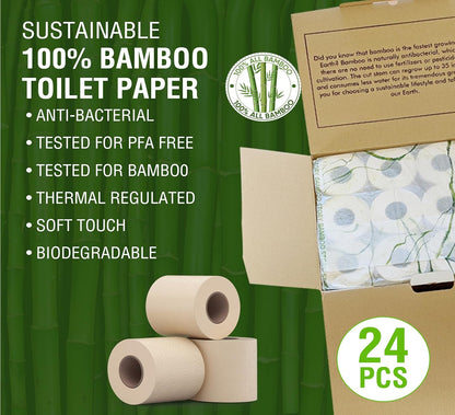 Premium Bamboo Toilet Paper, PFAS Free, Chemical Free Toilet Paper, Unbleached, (24) 3PLY & 300 Sheets, FSC Certified, Organic Brown, Plant-Based, Tree-Free, Plastic Free, BPA Free (24)