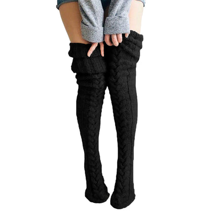 Women Thigh High Socks Extra Long Woolen Knit Warm Thick Tall Long Boots Stockings Leg Warmers for Girls Winter Pile Thick Socks