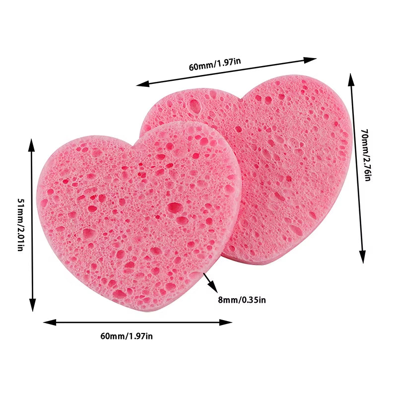 20/50Pcs Heart Natural Wood Pulp Sponge Cellulose Compress Cosmetic Puff Facial Wash Sponge Face Care Clean Makeup Remover Tool