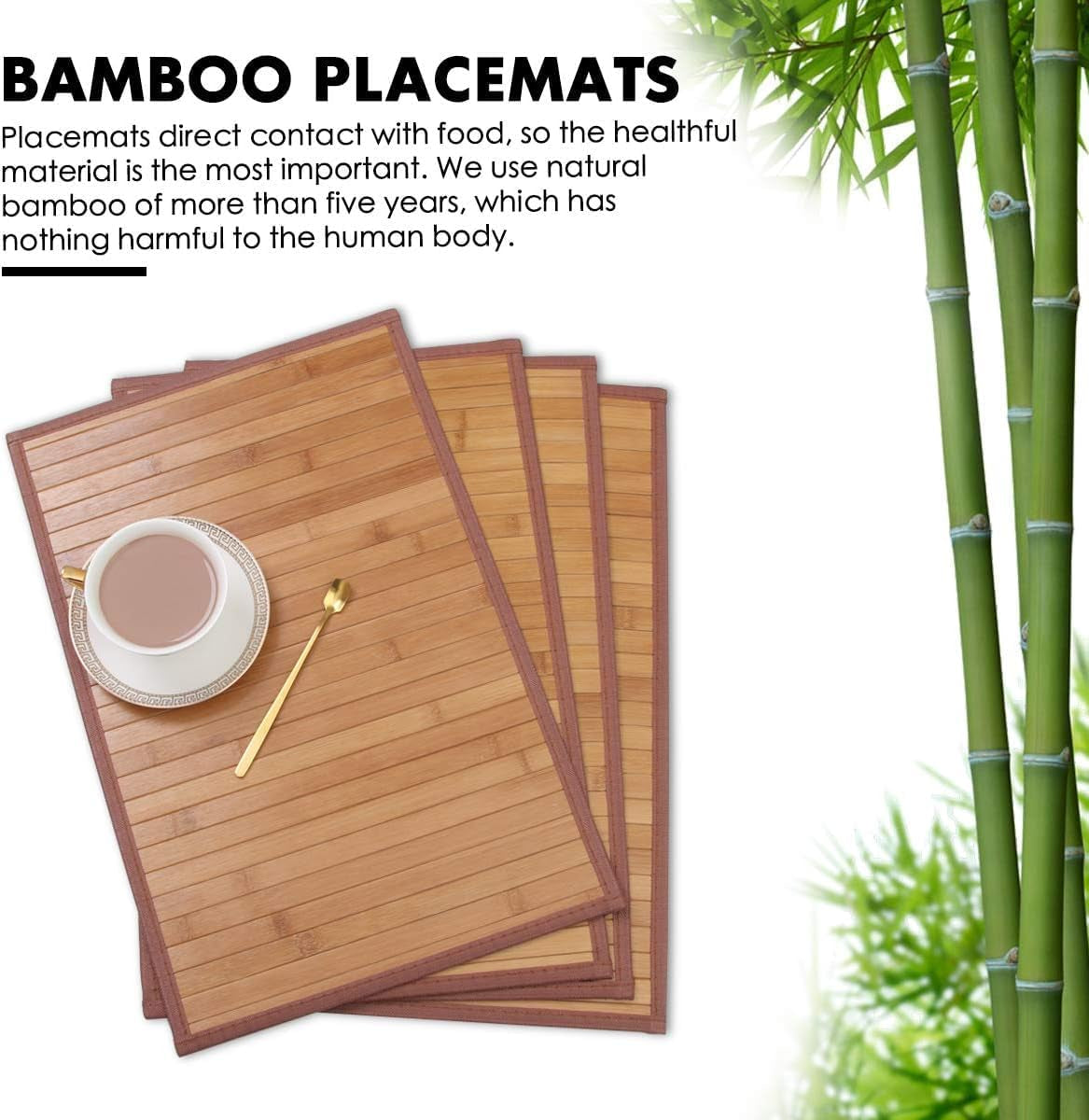 Bamboo Placemats for Dining Table, Placemats Set of 4,Stain-Resistant,Heat-Resistant Place Mats,Durable and Sturdy Dining Place Mats for Kitchen Table (Original)