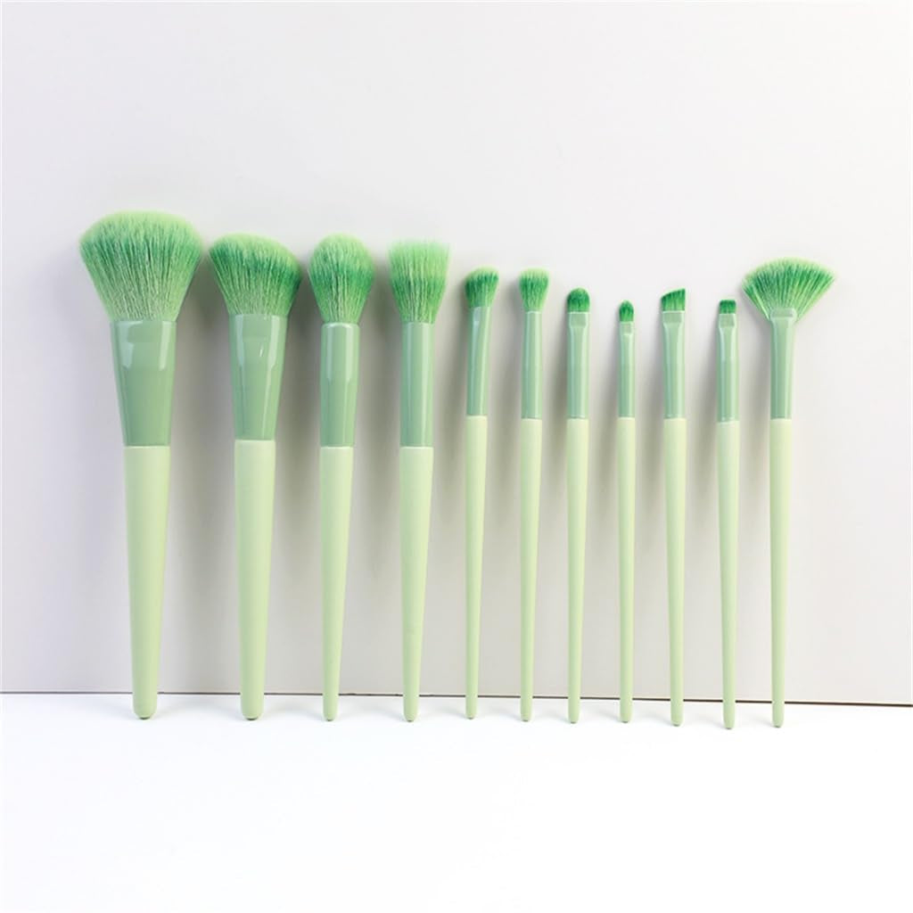 11Pcs Green Makeup Brush Set for Beginners Complete Set of Soft Beauty Tools