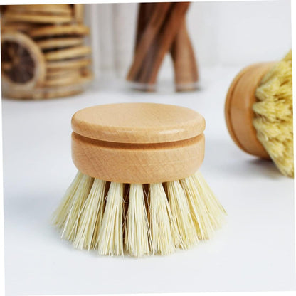 Eco-Friendly Dish Brush Replacement Heads - 5 Pieces Natural Sisal Hemp and Beech Wood Scrubbing Brushes /