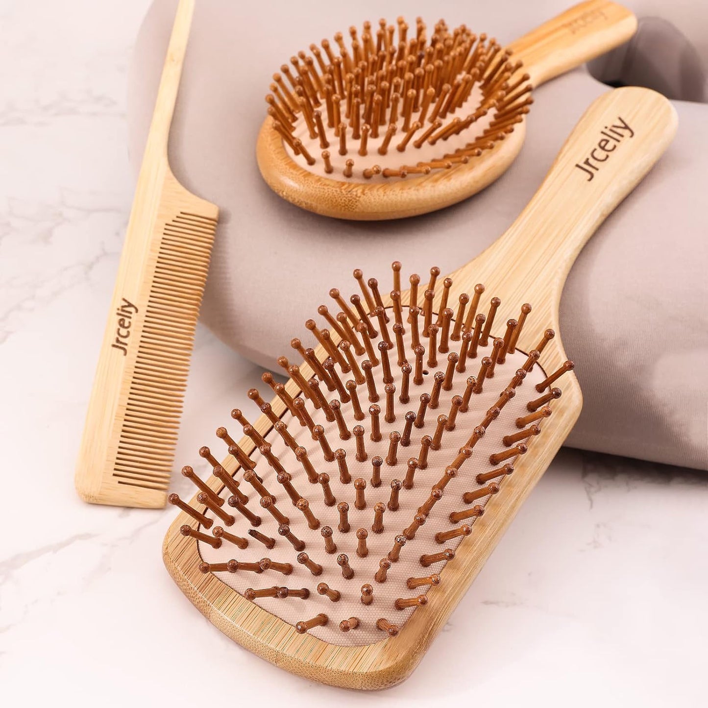 3PCS Bamboo Hair Brush Set,Natural Wooden Brush for Women, Madam, Paddle