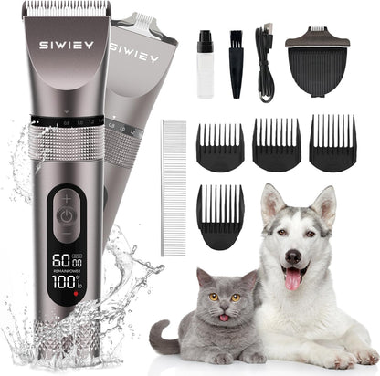 2 in 1 Dog Grooming Clippers with Small Trimmer, 3-Speed High Power Quiet Rechargeable Dog Shaver Hair Clippers Kit, USB Cordless Electric for Dog, Cat, Pet