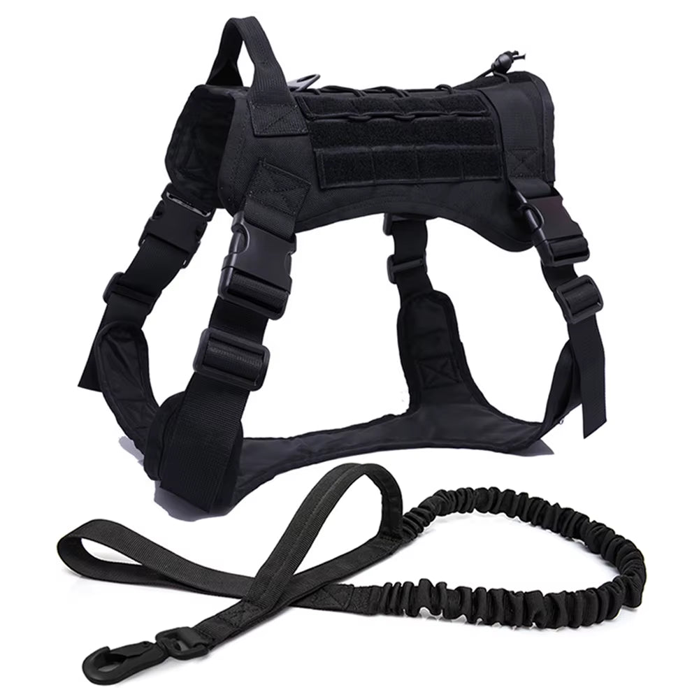 Tactical Dog Harness Leash Collar for Medium Large Dogs Military Pet Vest Adjustable Service Dog Harnesses for Training Walking