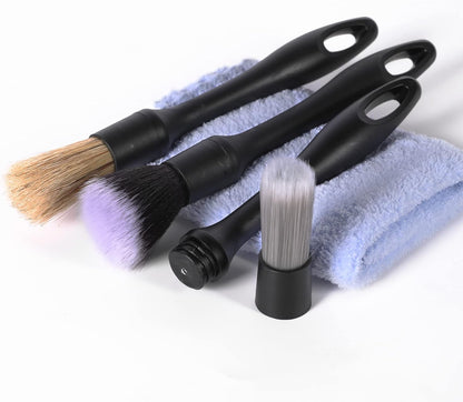 Car Detailing Brush Set Natural Boars Hair Ultra-Soft Cleaning Tool Auto Detail Brushes Kit to Wash Vehicles Interior Exterior Trim Wheel Rim Automotive Engine Dashboard Leather