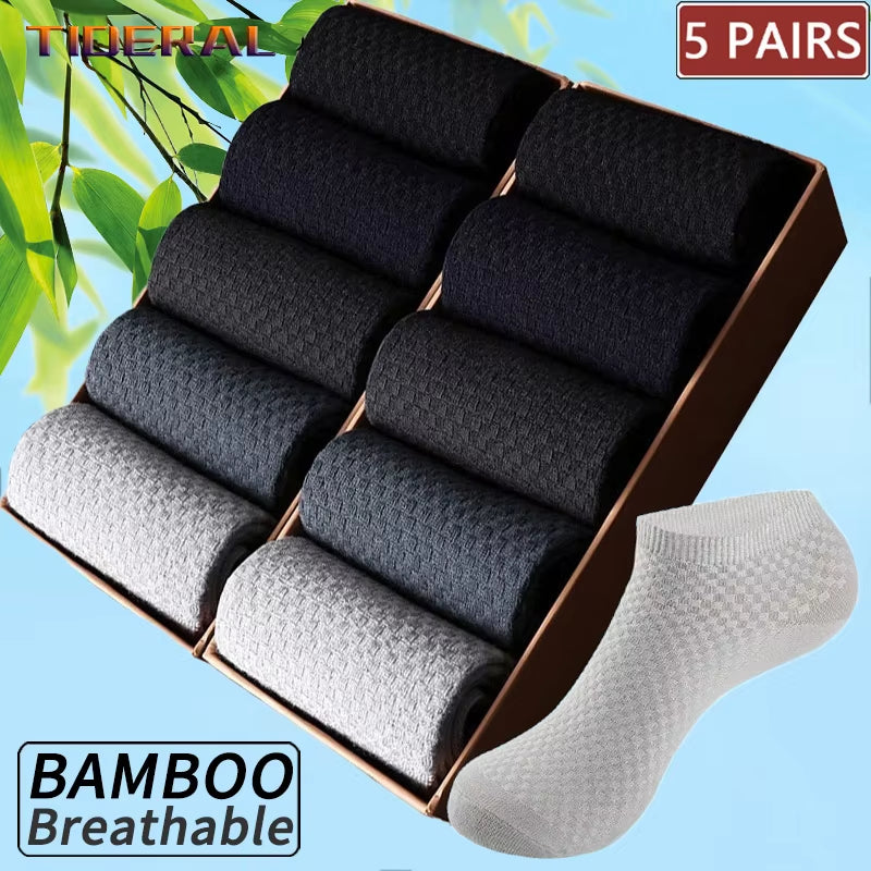 5 Pairs/Lot Men'S Short Socks Bamboo Fiber Ankle Socks Man High Quality Summer Winter Business Breathable Black Male Dress Sock