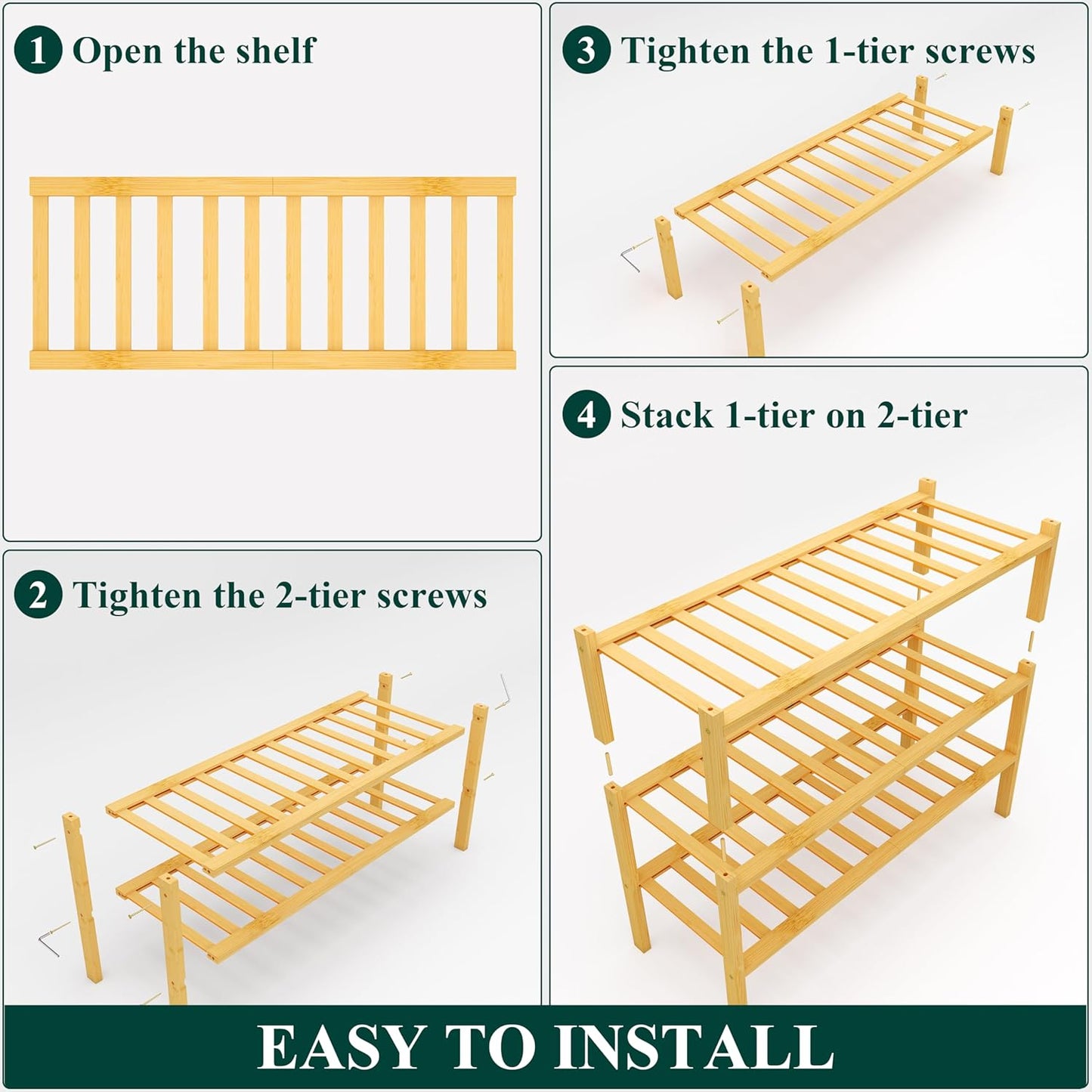 Stylish 3-Tier Bamboo Shoe Rack - Stackable & Free-Standing Organizer for Entryway & Closet