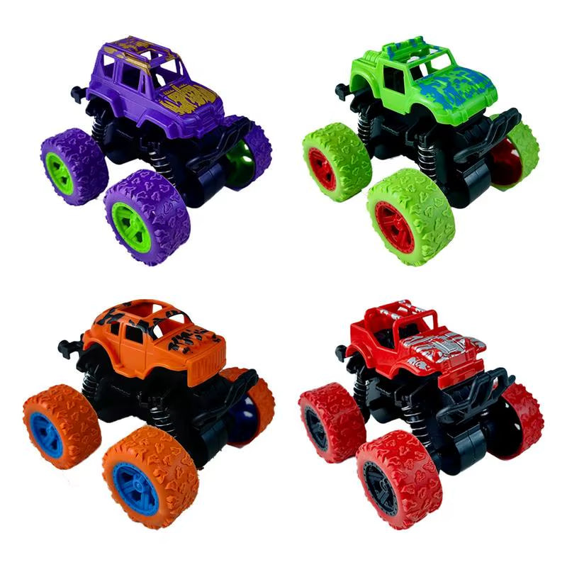 Kids Stunt Toy Car Cool Friction Powered Push and Go Off-Road Vehicle Car Four-Wheel Shockproof Pull Back 360 Degree Rotation