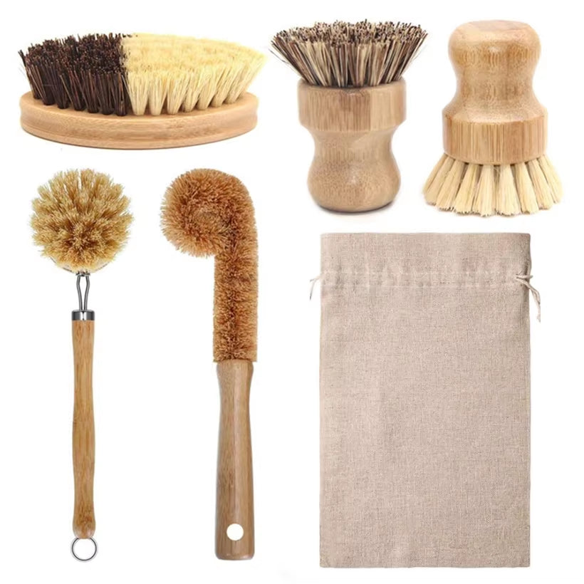 Kitchen Cleaning Brush Natural Bamboo Dish Scrub Brush Set Eco Friendly Dish Brush with Bamboo Handle Dish Scrubbers