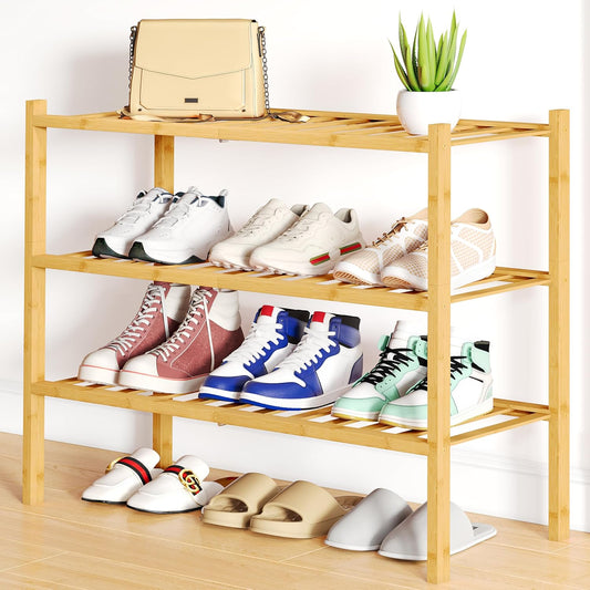 Stylish 3-Tier Bamboo Shoe Rack - Stackable & Free-Standing Organizer for Entryway & Closet