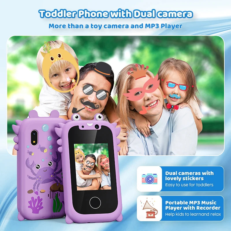 Kids Smart Phone Educational Toys Children Musical Player MP3 Dual Camera Selfie with 512MB Card Touchscreen Learning Toy Gifts