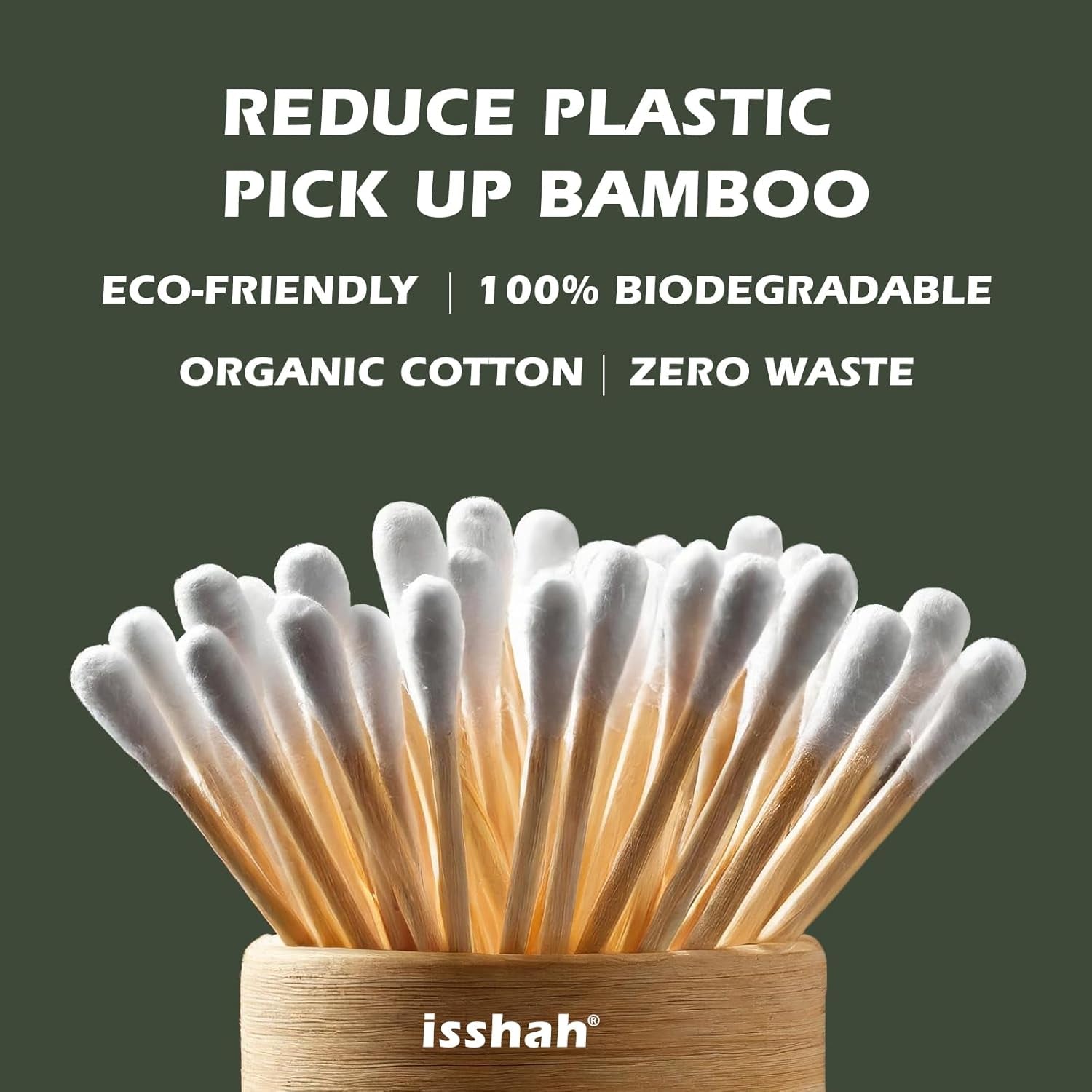 Bamboo Cotton Swabs - 500 Count - FSC Certified and PETA Approved, Eco Friendly Double Tips, Plastic Free Ear Sticks, All Natural 100% Biodegradable Organic Cotton Buds by