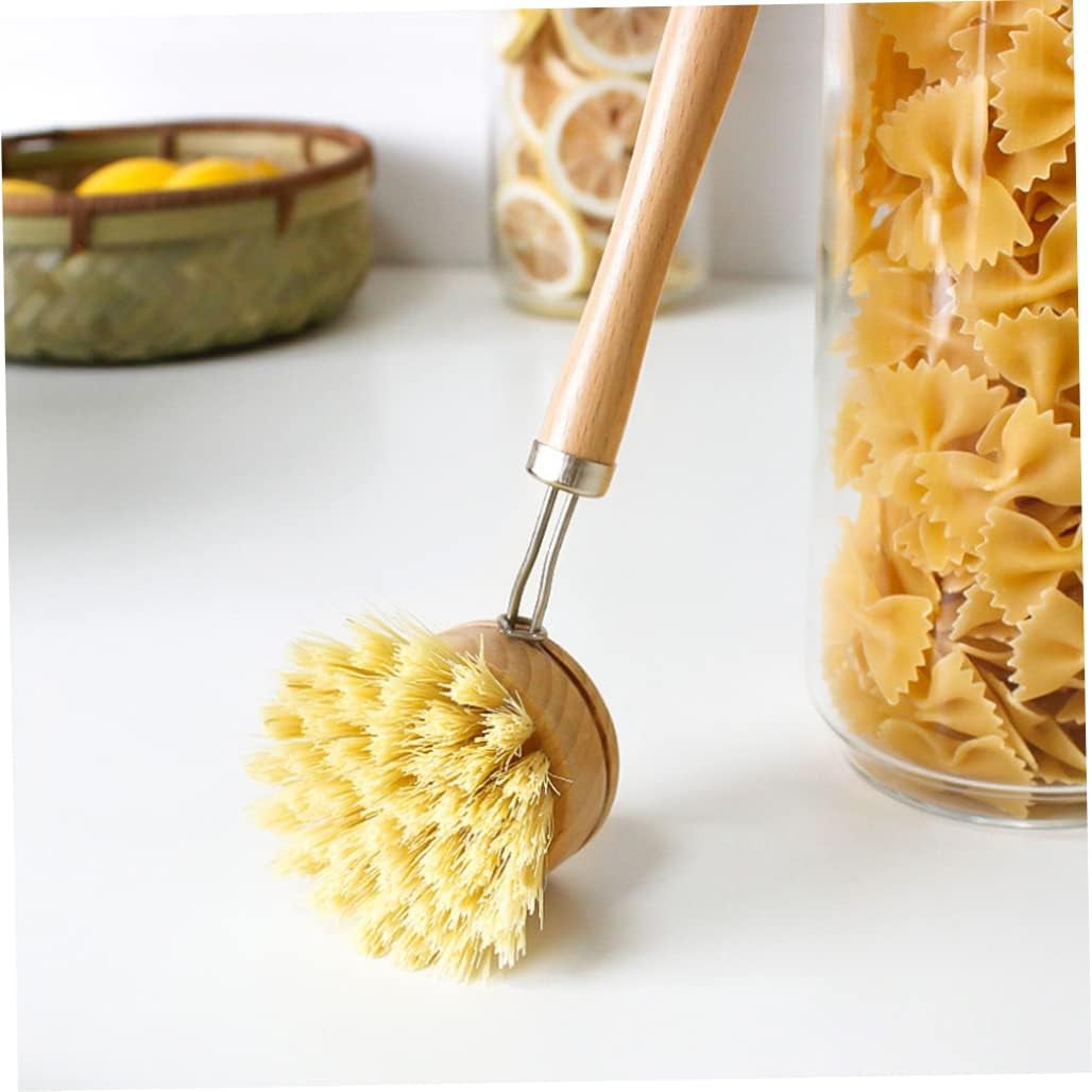 Eco-Friendly Dish Brush Replacement Heads - 5 Pieces Natural Sisal Hemp and Beech Wood Scrubbing Brushes /