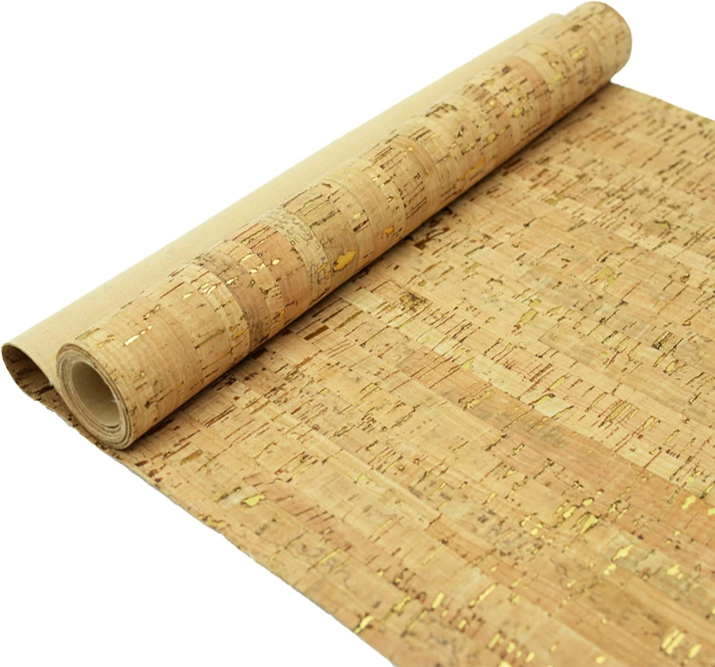 Natural Cork Fabric with Gold Glitter – 12.5" x 54" Roll for Sewing, Earrings & DIY Crafts