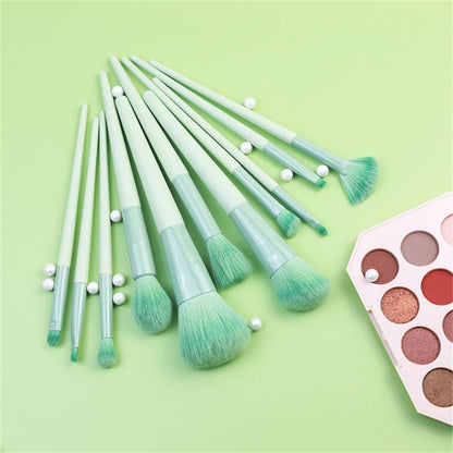 11Pcs Green Makeup Brush Set for Beginners Complete Set of Soft Beauty Tools