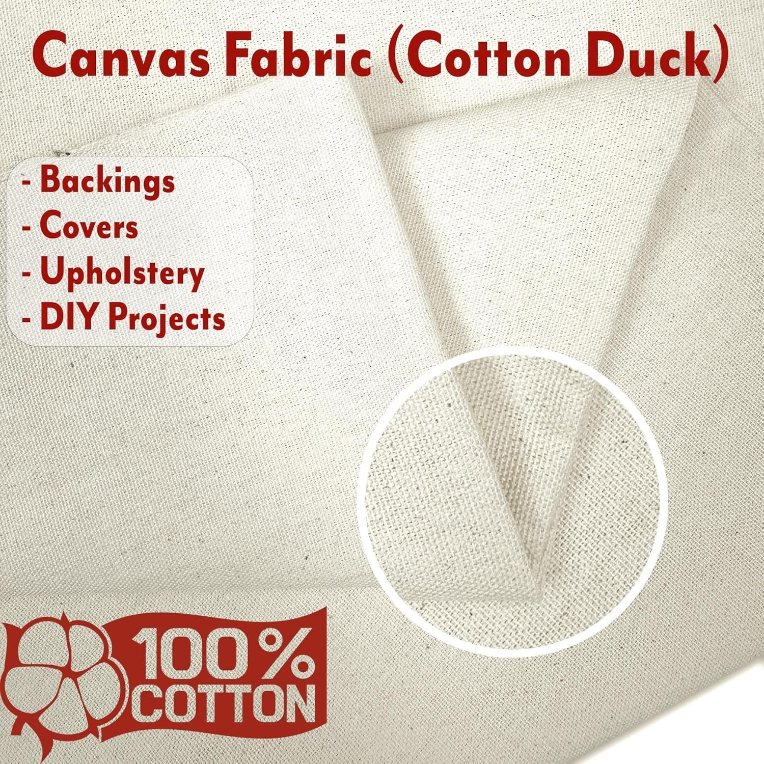 Heavy 10oz Cotton Duck Canvas Fabric – 62" Wide | Natural, Durable Material for Arts & Crafts, Covers, & Placemats (2 Yards)