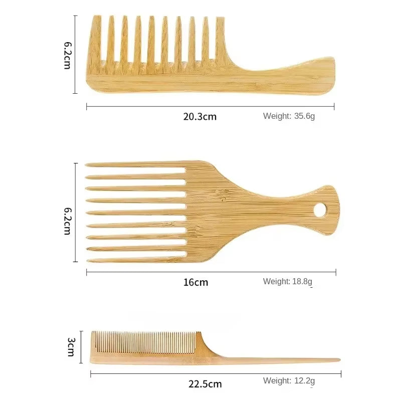 1Pcs Natural Bamboo Wooden Hair Comb Anti-Static Afro Fork Combs for Women round Wide Tooth Wood Comb Hair Brush Women