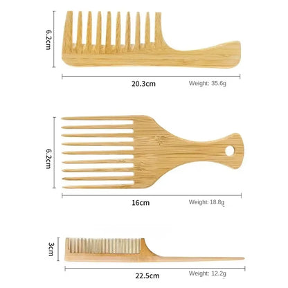 1Pcs Natural Bamboo Wooden Hair Comb Anti-Static Afro Fork Combs for Women round Wide Tooth Wood Comb Hair Brush Women