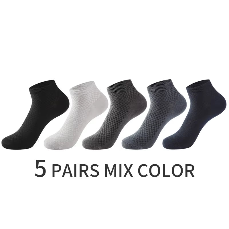 5 Pairs/Lot Men'S Short Socks Bamboo Fiber Ankle Socks Man High Quality Summer Winter Business Breathable Black Male Dress Sock