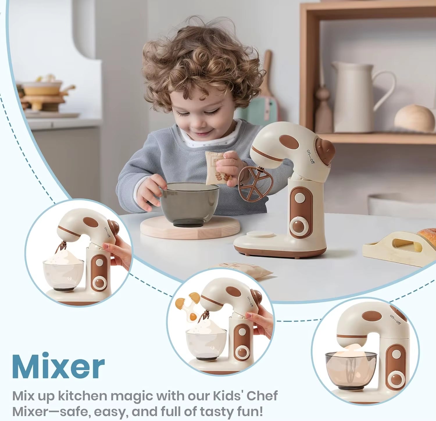 Robotime Robud Kids Toy Kitchen Set Wooden Play Kitchen Appliances with Toaster Mixer Blender Kitchen Playset for Kids 4-Set