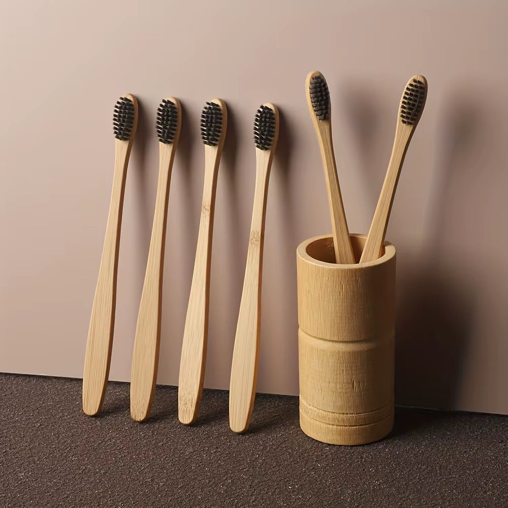 6Pcs Bamboo Toothbrush Eco-Friendly Wooden Toothbrushes with Soft Bristles for Sensitive Teeth Gums Deep Cleaning Oral Care