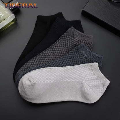 5 Pairs/Lot Men'S Short Socks Bamboo Fiber Ankle Socks Man High Quality Summer Winter Business Breathable Black Male Dress Sock