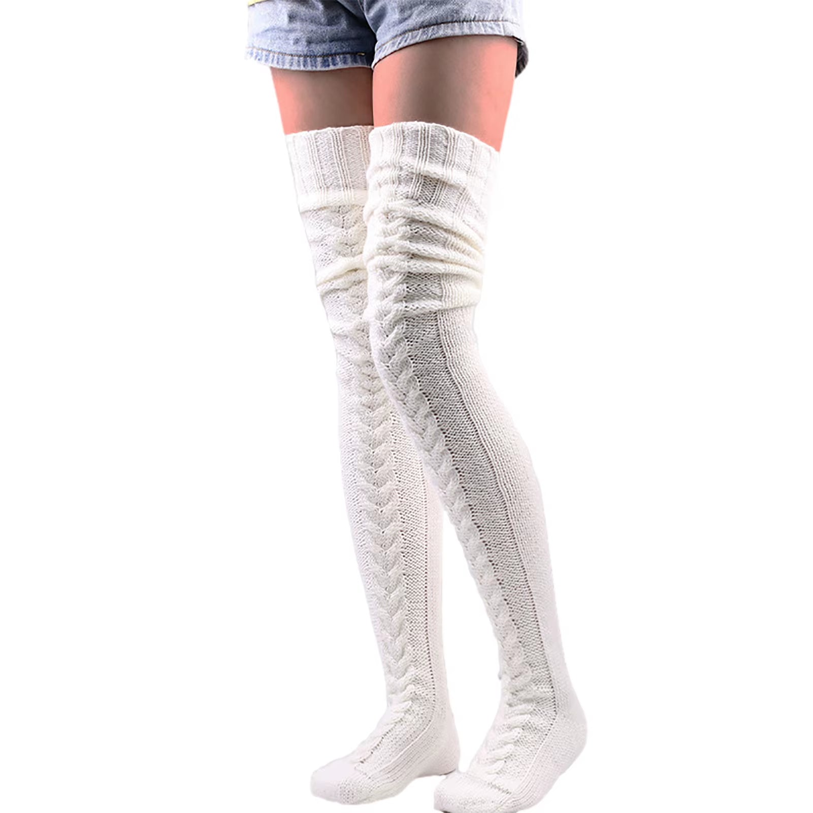 Women Thigh High Socks Extra Long Woolen Knit Warm Thick Tall Long Boots Stockings Leg Warmers for Girls Winter Pile Thick Socks