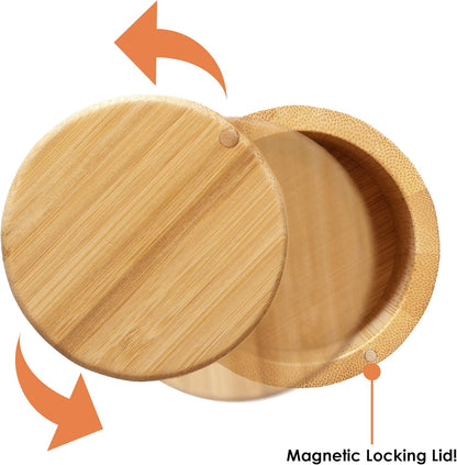 Elegant Bamboo Salt Cellar with Magnetic Swivel Lid - Perfect 6 Oz Storage for Spices & Seasonings