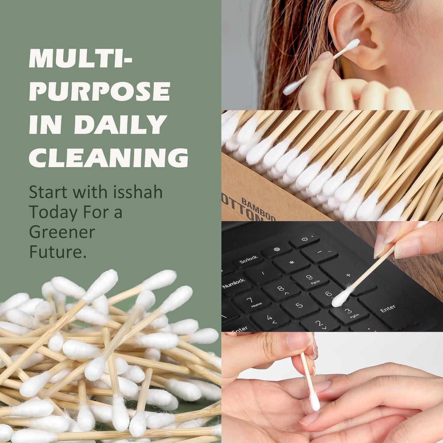 Bamboo Cotton Swabs - 500 Count - FSC Certified and PETA Approved, Eco Friendly Double Tips, Plastic Free Ear Sticks, All Natural 100% Biodegradable Organic Cotton Buds by