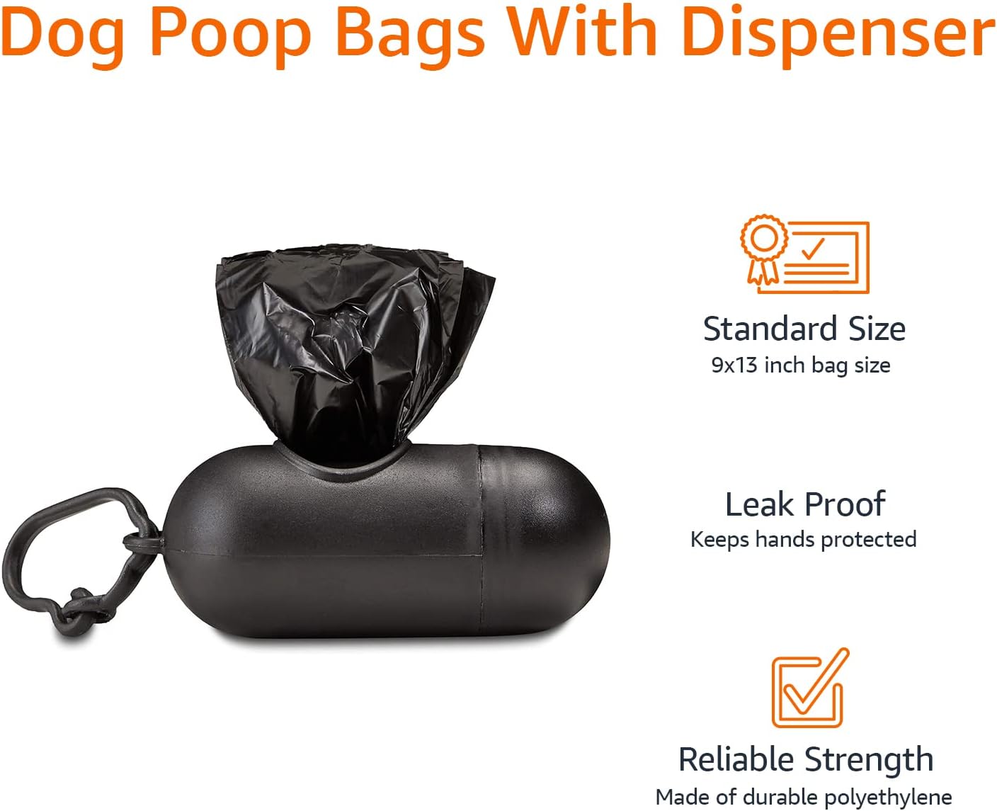 Dog Poop Bags – Leak-Proof, Unscented Waste Bags with Dispenser & Leash Clip (300 Count, Black, 13 x 9 Inch)