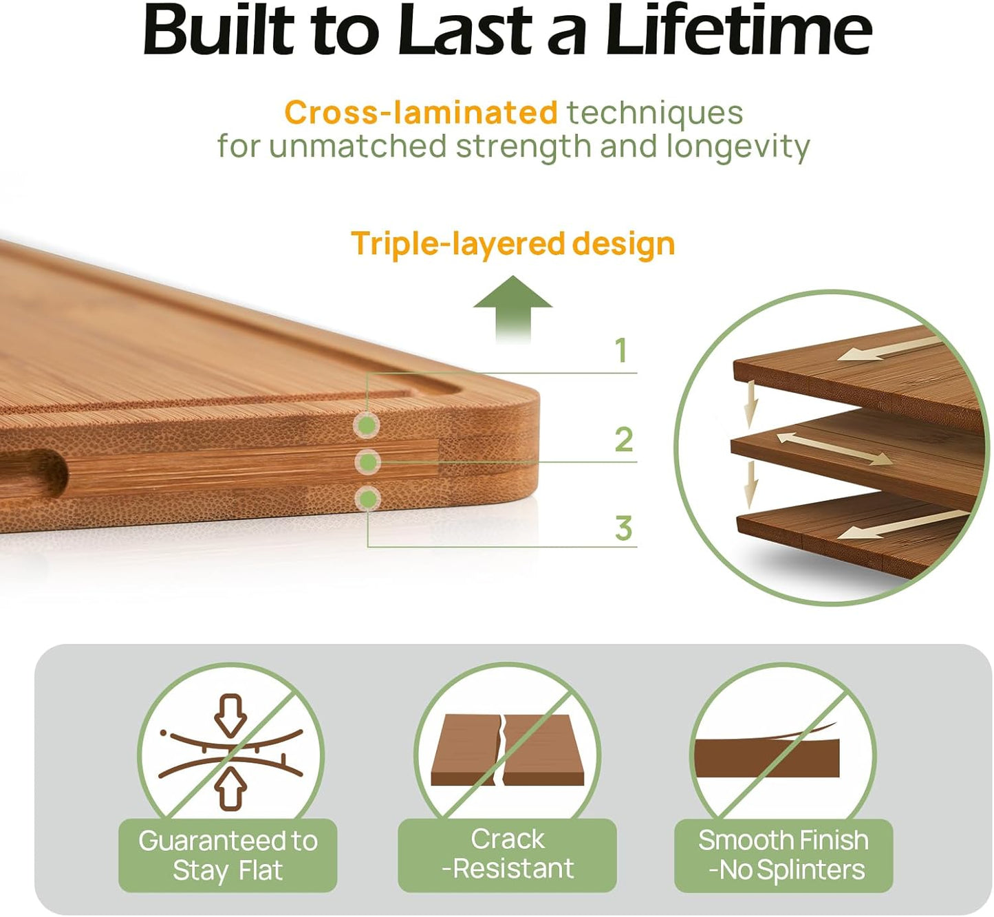 Bamboo Cutting Board – Durable Wooden Kitchen Board with Deep Juice Grooves & Built-In Handles for Chopping & Charcuterie