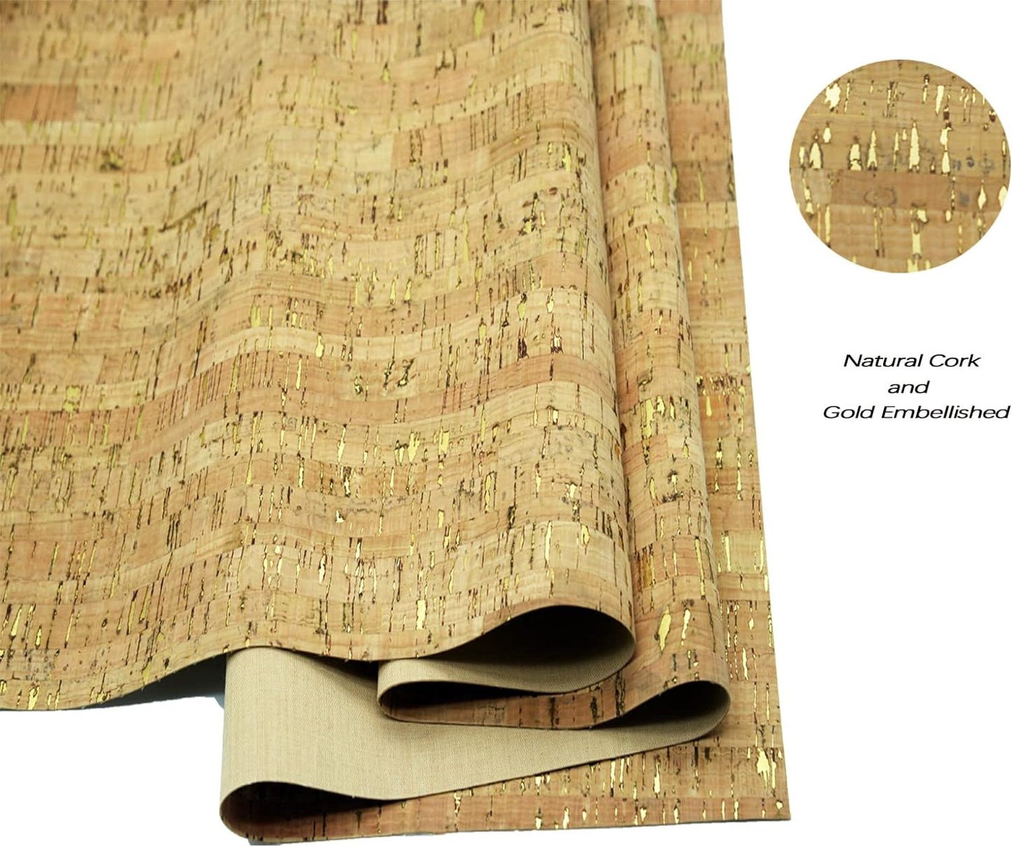 Natural Cork Fabric with Gold Glitter – 12.5" x 54" Roll for Sewing, Earrings & DIY Crafts