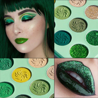 Green Eyeshadow Palette, Green Glitter Eyeshadow Highly Pigmented, Forest Emerald Green Christmas Makeup Palettes, Yellow Lime Grass Grinch Green Makeup Eye Shadow Pallet 15 Color