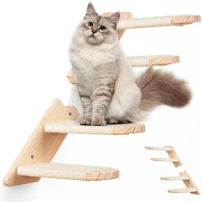 Cat Climbing Shelf Wall Mounted Reversible Four Stairs Eco-Friendly Sisal Rope Cat Stairs Pet Furniture Cat Tree Pet Wall Steps