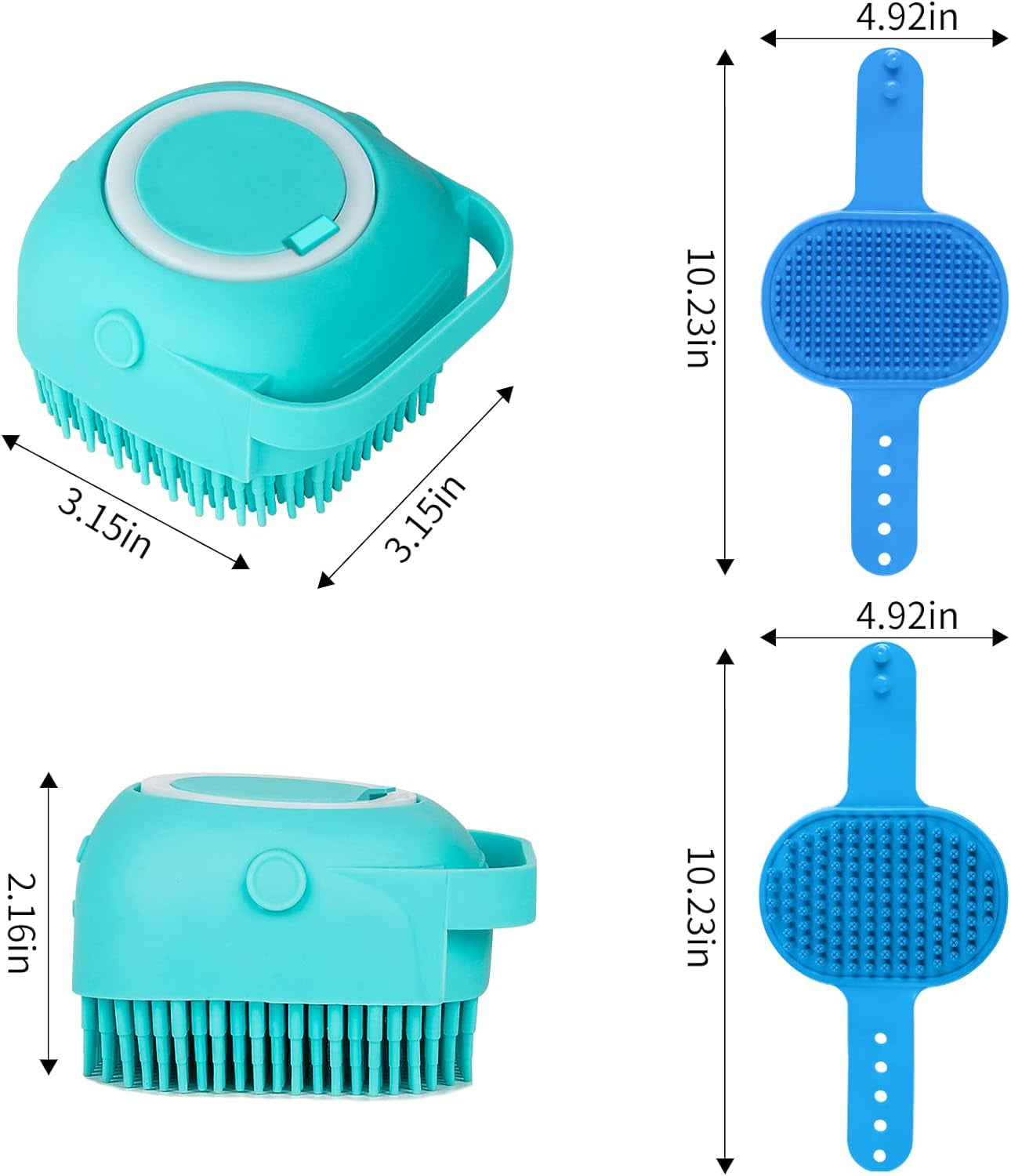 3PCS Dog Bath Brush – Shampoo & Scrubber Set for Short & Long-Haired Pets with Adjustable Ring Handle (Blue)