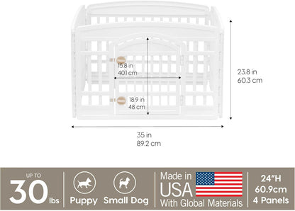 24" 4-Panel Exercise Pet Playpen with Door – Secure & Customizable Play Area for Puppies & Small Dogs (White)