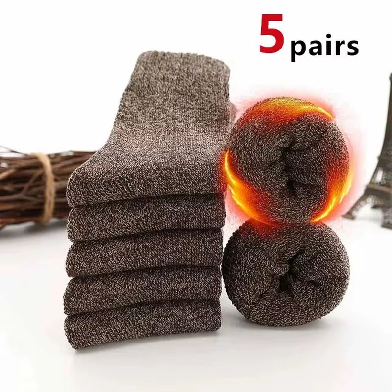 5 Pairs Autumn Winter Men Thicken Wool Socks Women Towel Keep Warm Solid Color Socks Cold-Resistant Soft Cashmere Short Socks