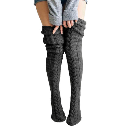 Women Thigh High Socks Extra Long Woolen Knit Warm Thick Tall Long Boots Stockings Leg Warmers for Girls Winter Pile Thick Socks