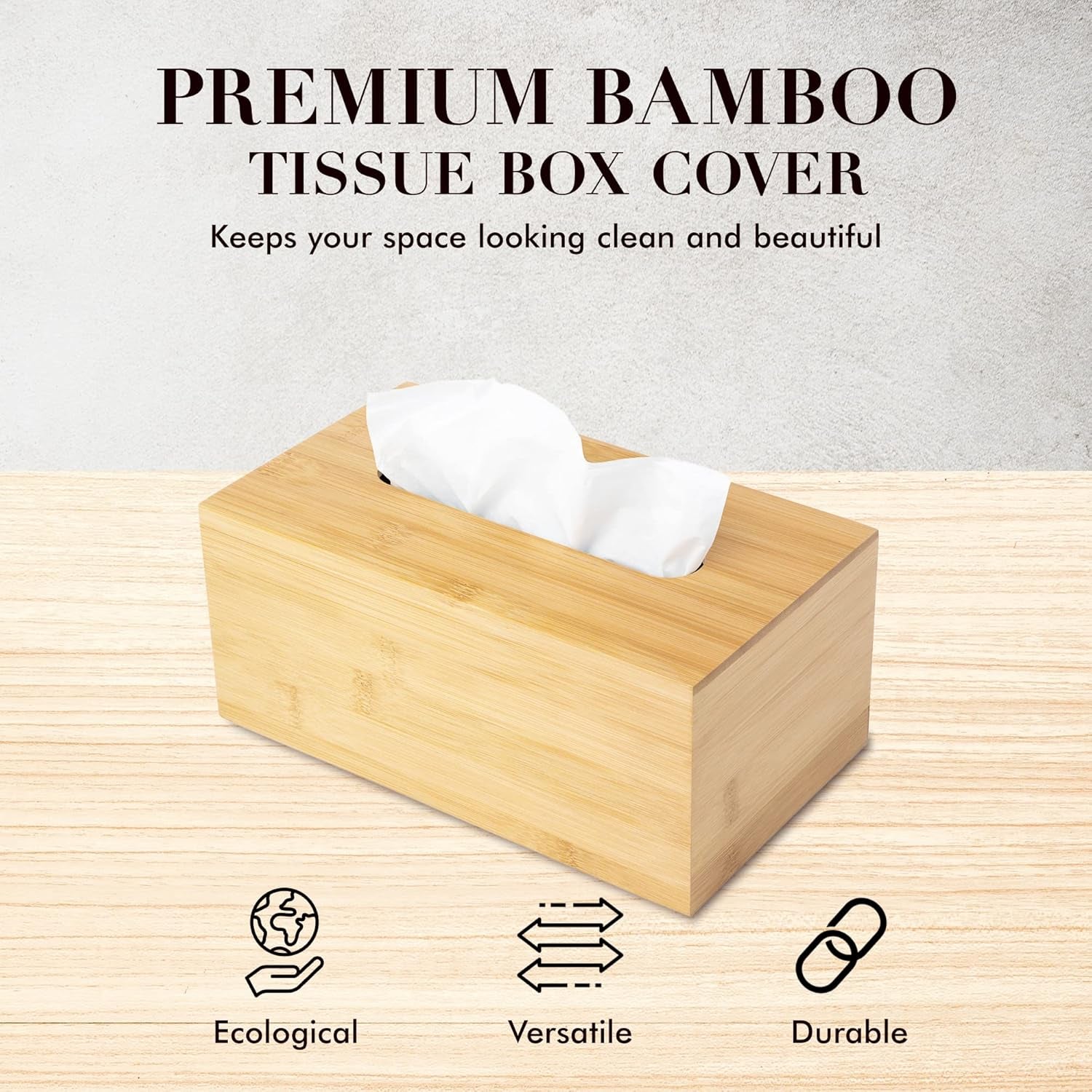 Design Tissue Box Holder - Modern, Minimalist, and Durable Wooden Tissue Box with Sliding Bottom, Easy-Refill - Premium-Quality Bamboo Tissue Box Cover, Fits 184-Count Box, Rectangular, Pack of 2