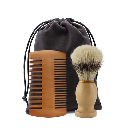 Eco Friendly Boar Bristle Men'S Shaving Brush Portable Barber Natural Beard Brush for Facial Cleaning Mustache Tools Gift Bag