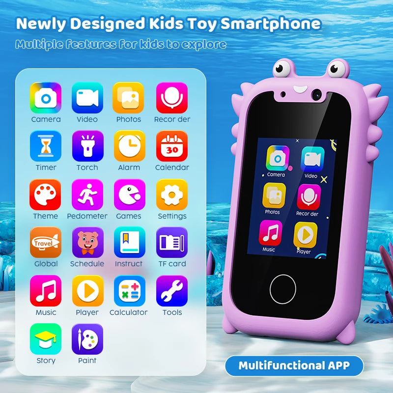 Kids Smart Phone Educational Toys Children Musical Player MP3 Dual Camera Selfie with 512MB Card Touchscreen Learning Toy Gifts