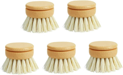 Eco-Friendly Dish Brush Replacement Heads - 5 Pieces Natural Sisal Hemp and Beech Wood Scrubbing Brushes /