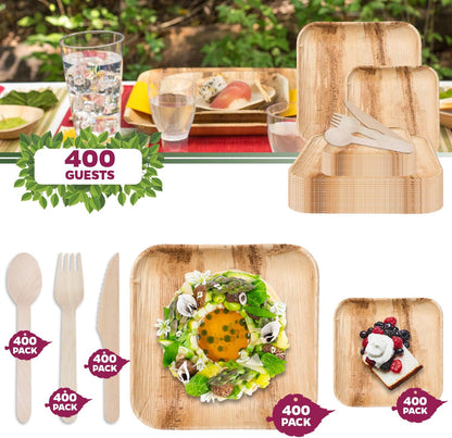 Palm Leaf, Eco Friendly, Disposable Dinner Plates, 100% Biodegradable & Compostable Dishes in Bulk for Rustic Theme Party & More (Wedding Value Set (400 Guests))