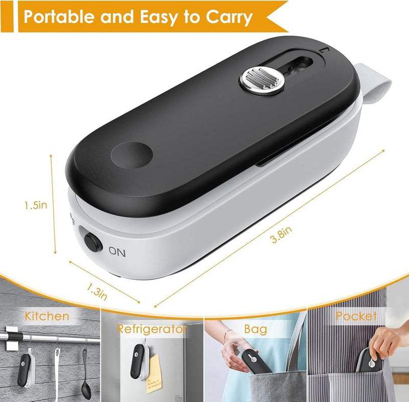 FEPPO Mini Bag Sealer - 2 in 1 Heat Sealer & Cutter for Fresh Snacks, Portable Food Storage Solution with Batteries Included