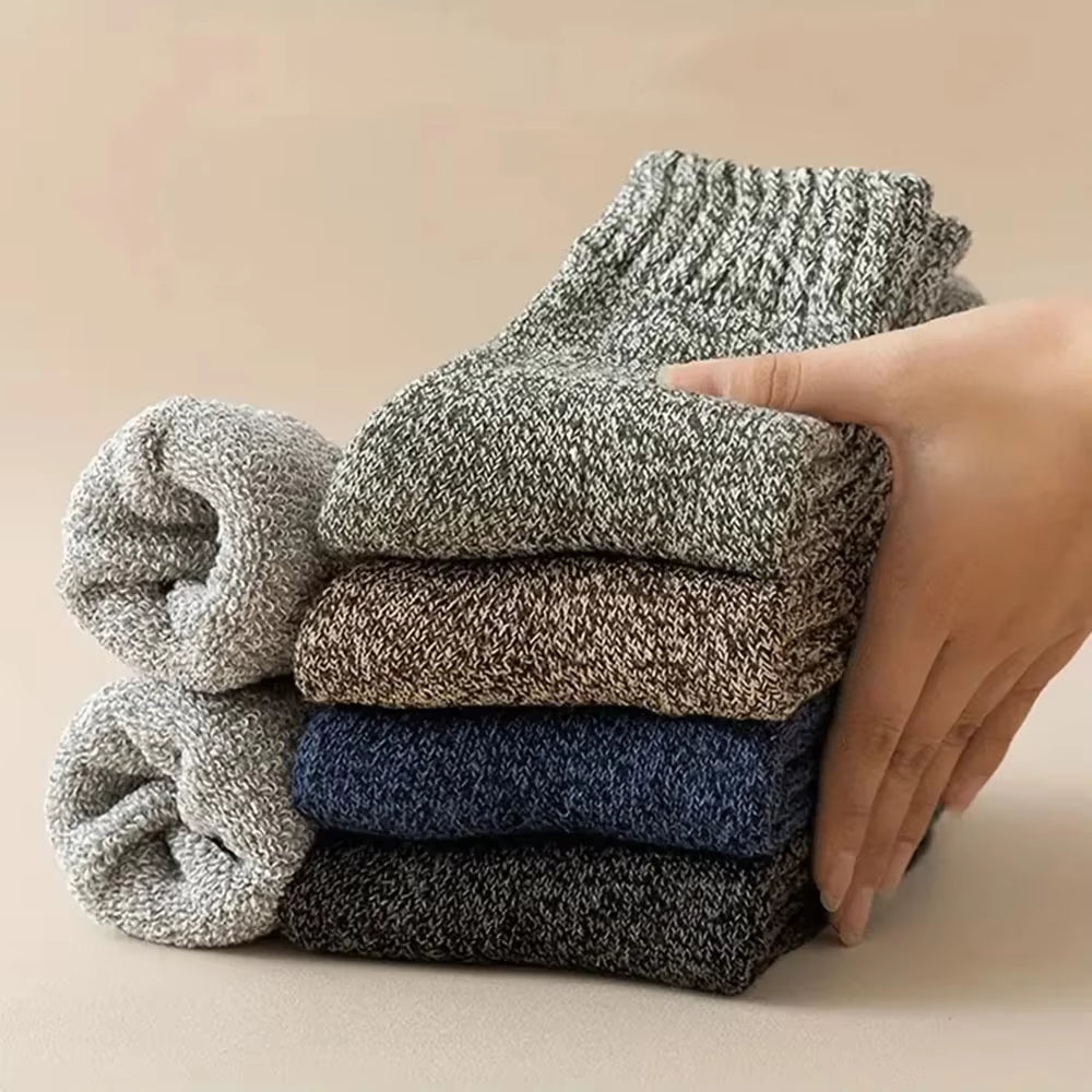 5 Pairs Autumn Winter Men Thicken Wool Socks Women Towel Keep Warm Solid Color Socks Cold-Resistant Soft Cashmere Short Socks